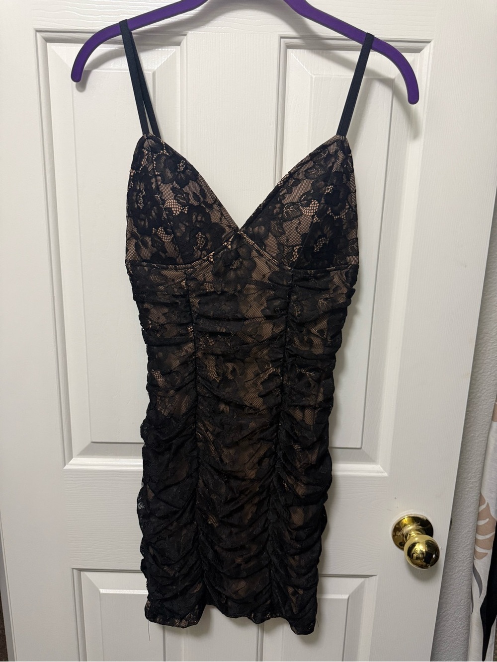 Guess Black Lace Mini Dress with Nude Lining